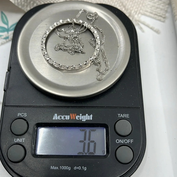 14K White Gold Necklace with Textured Circle Pendant, 18 Inches - Picture 14 of 14